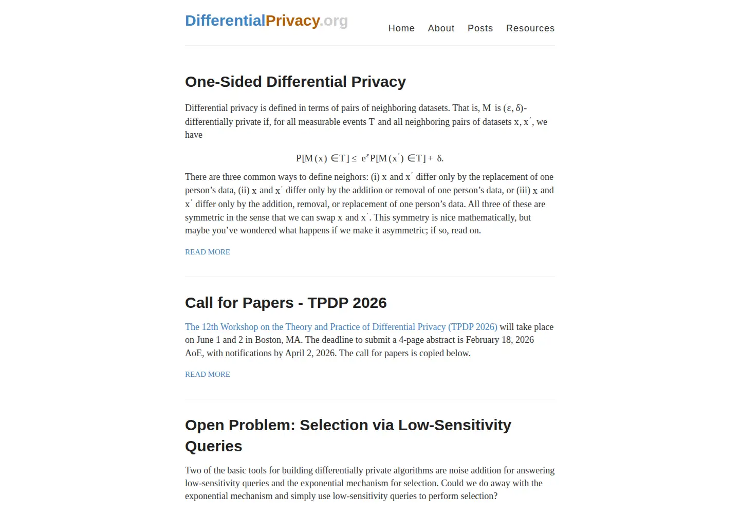 Screenshot of differentialprivacy.org