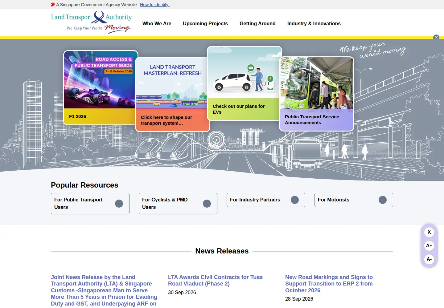 Screenshot of lta.gov.sg