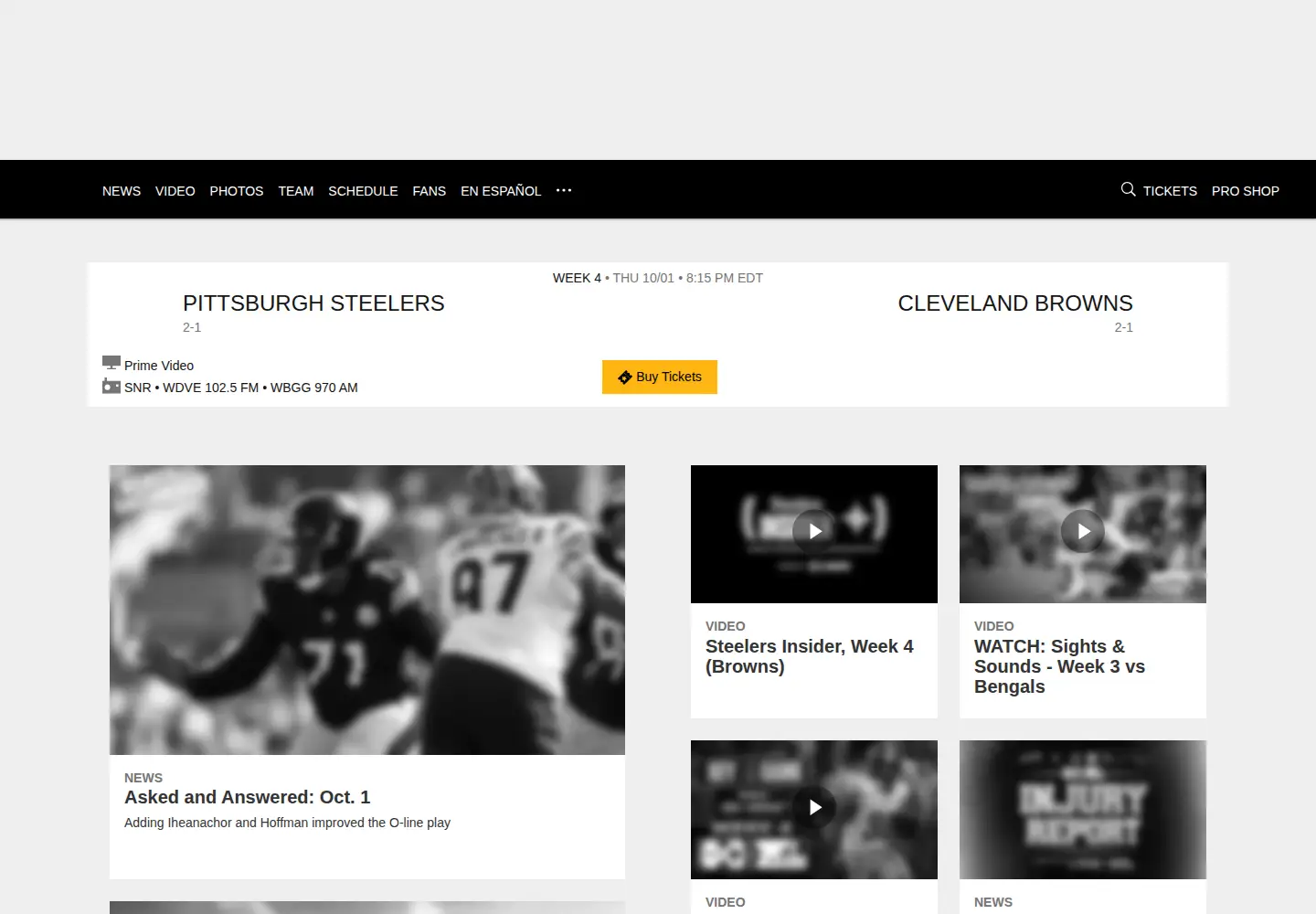 Screenshot of steelers.com