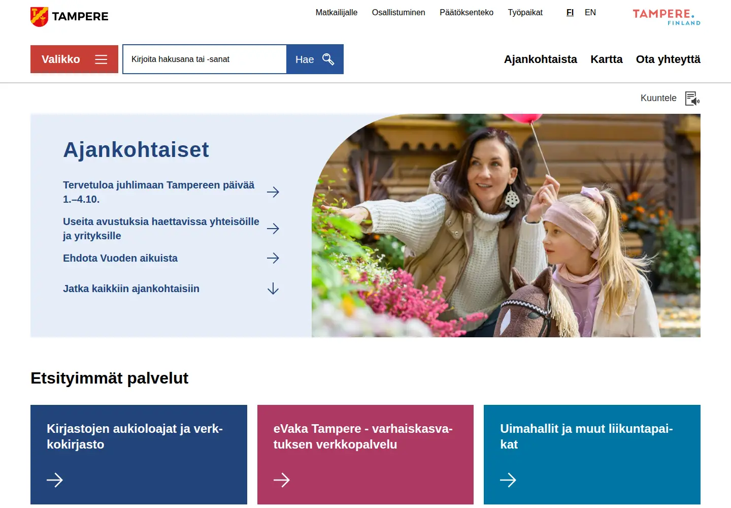 Screenshot of tampere.fi
