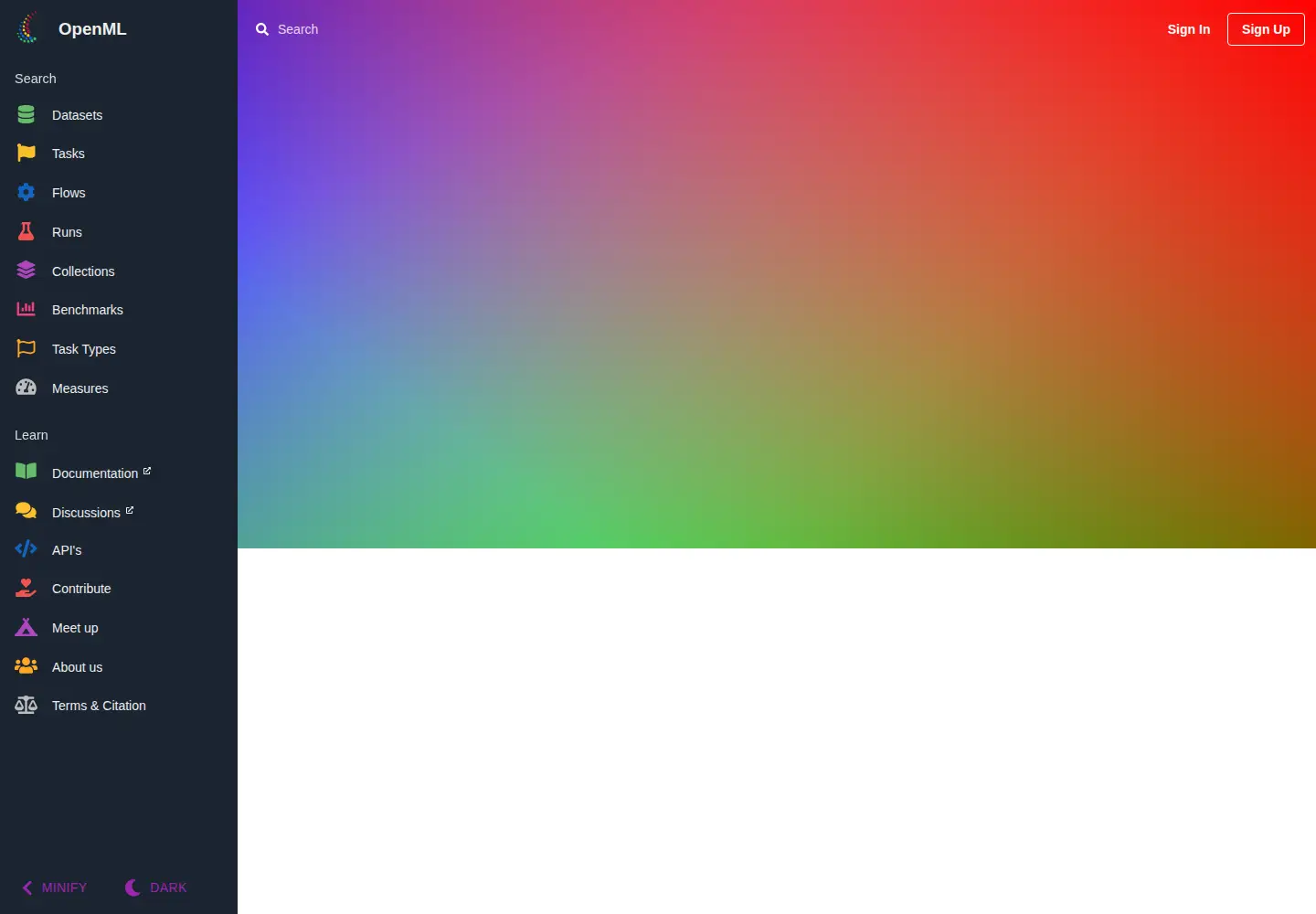 Screenshot of openml.org