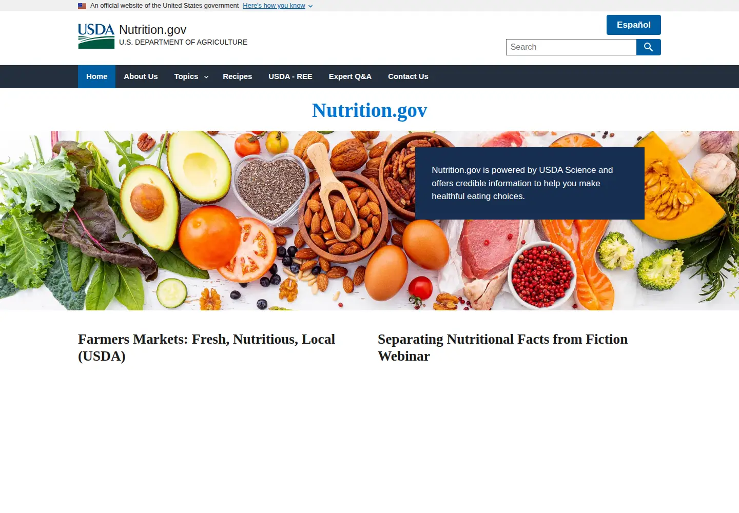 Screenshot of nutrition.gov