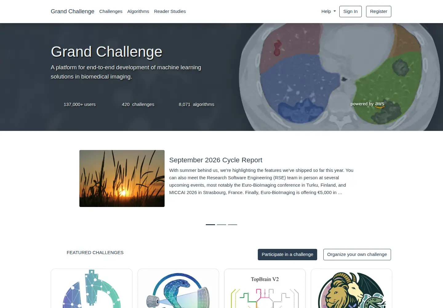 Screenshot of grand-challenge.org