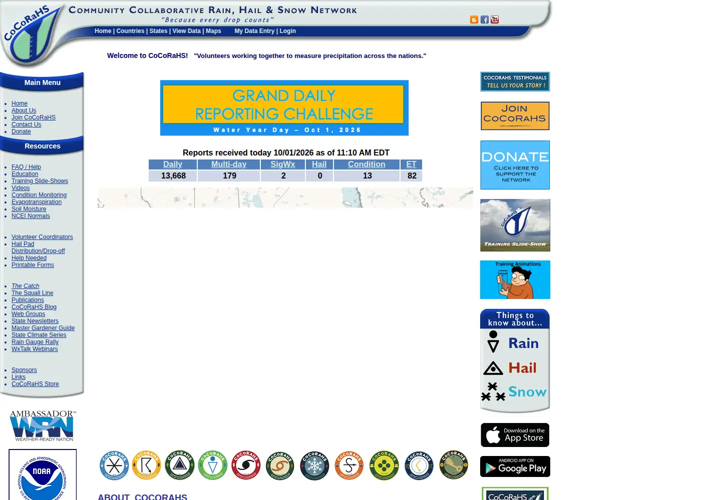 Captured homepage of cocorahs.org in the current scan