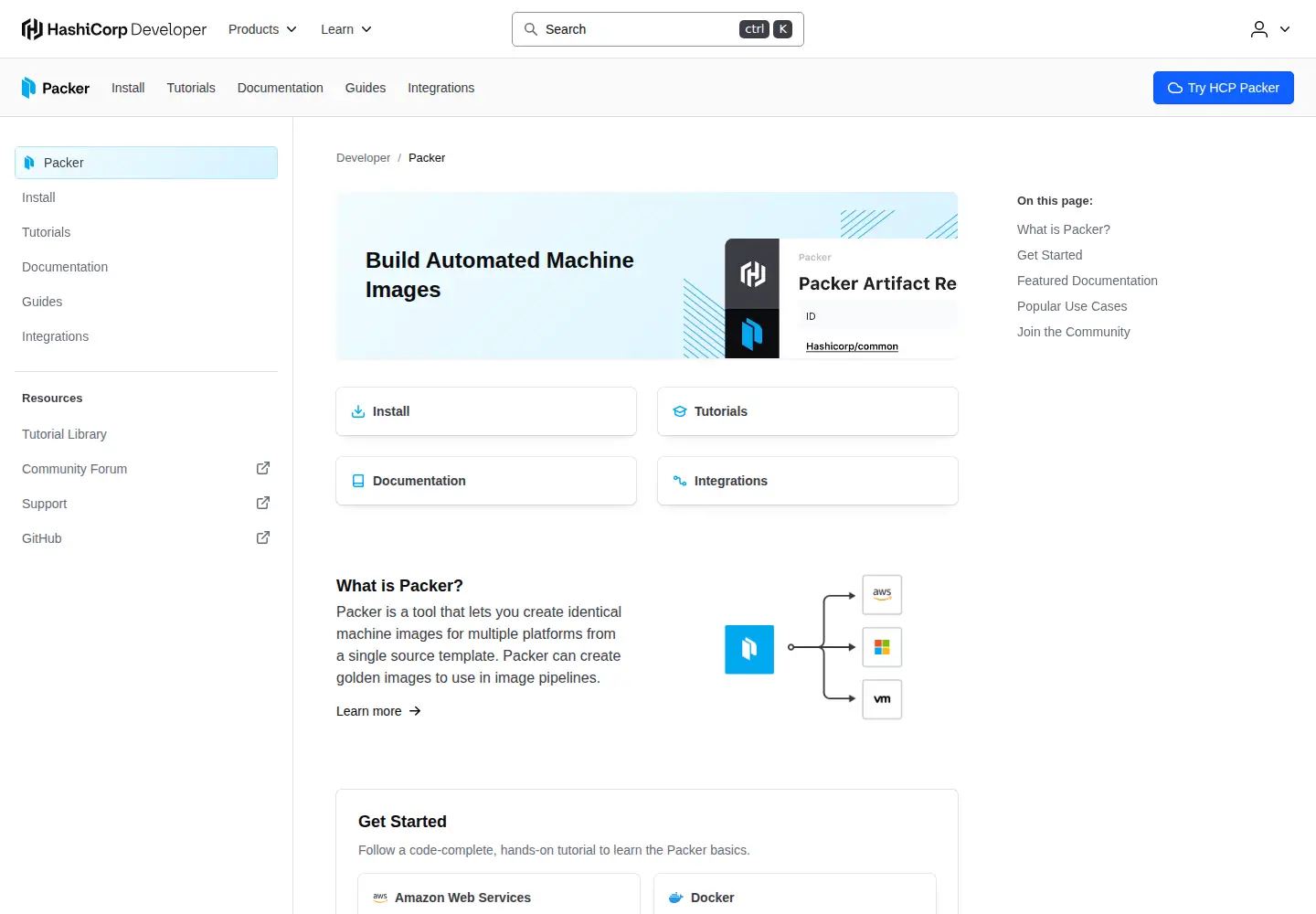 Screenshot of packer.io