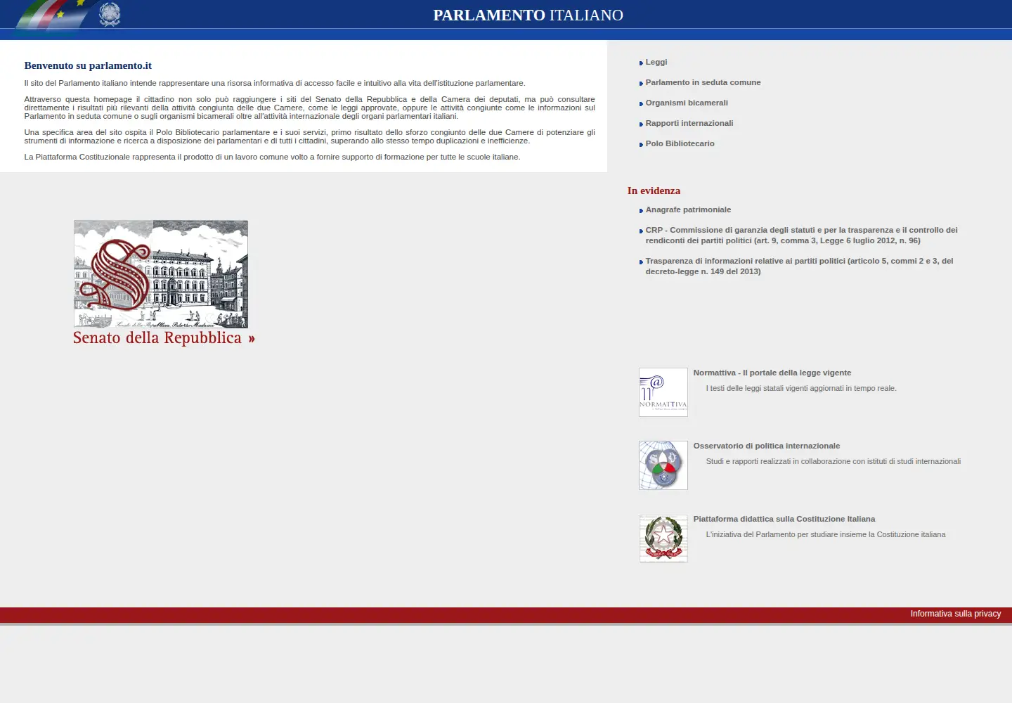 Screenshot of parlamento.it