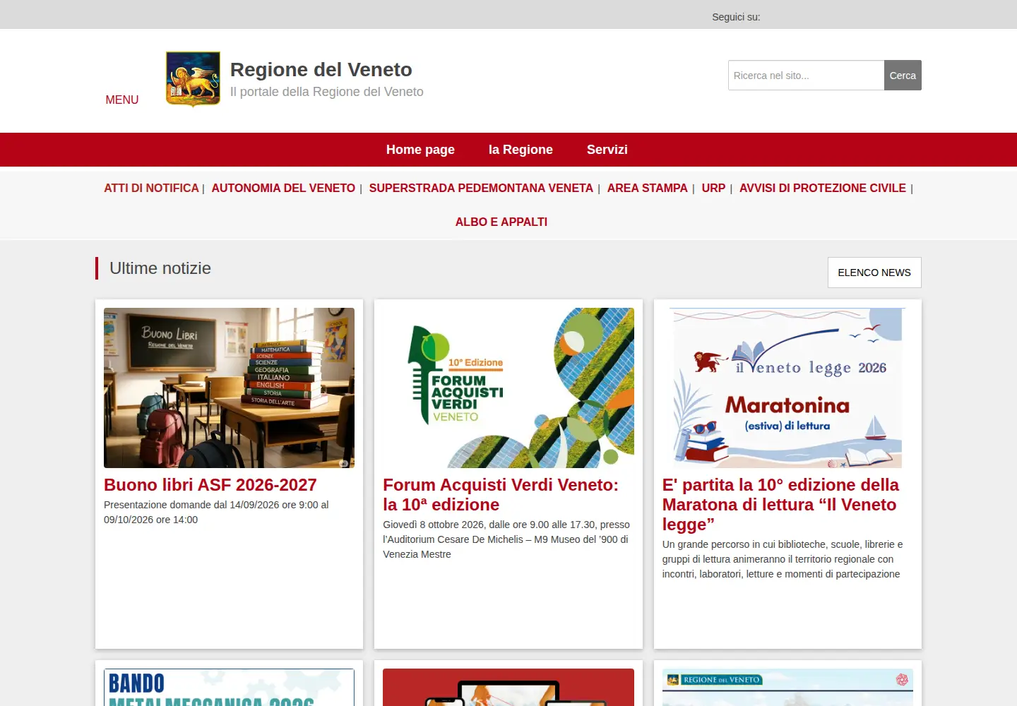 Screenshot of regione.veneto.it