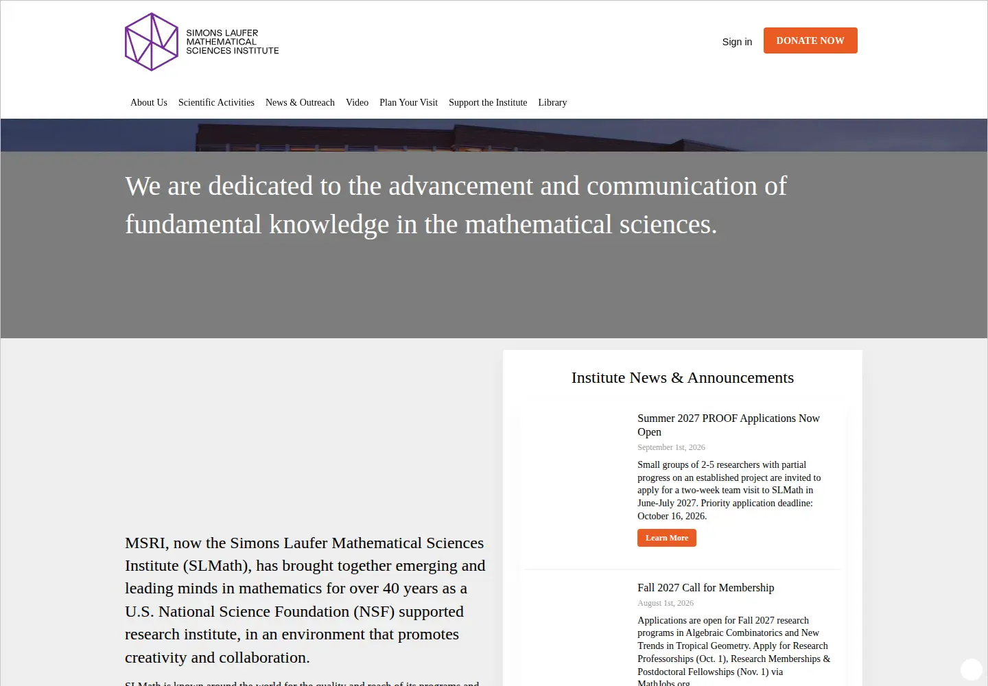 Captured homepage of slmath.org in the current scan