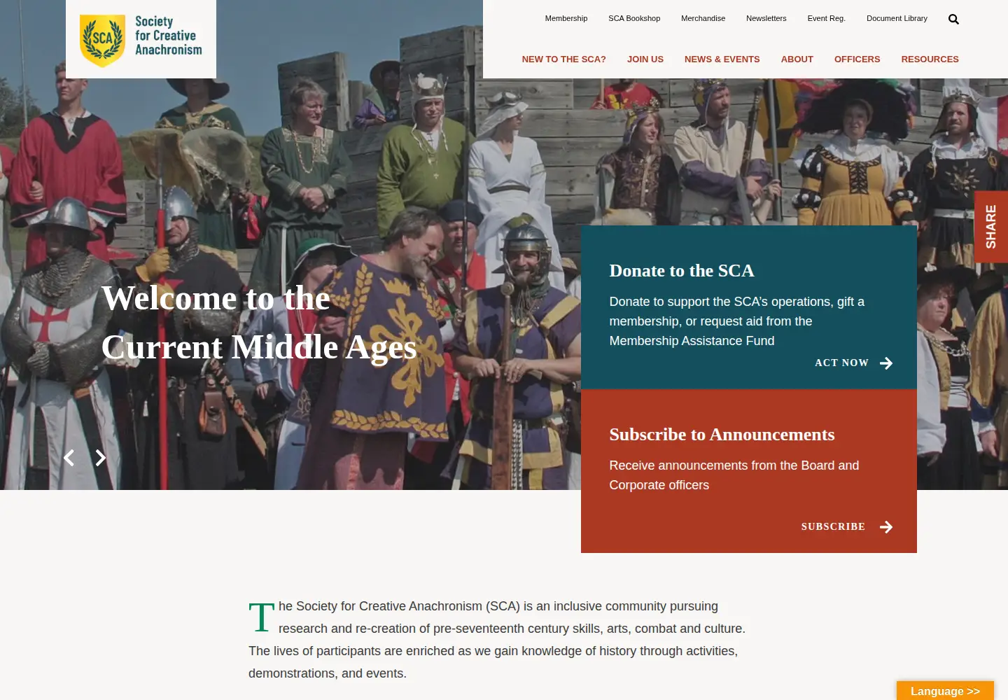 Captured homepage of sca.org in the current scan