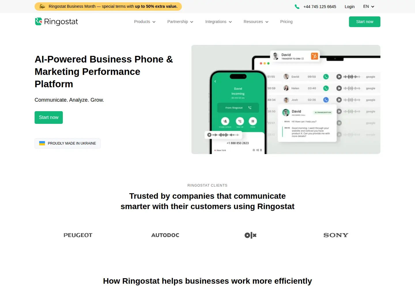 Screenshot of ringostat.com