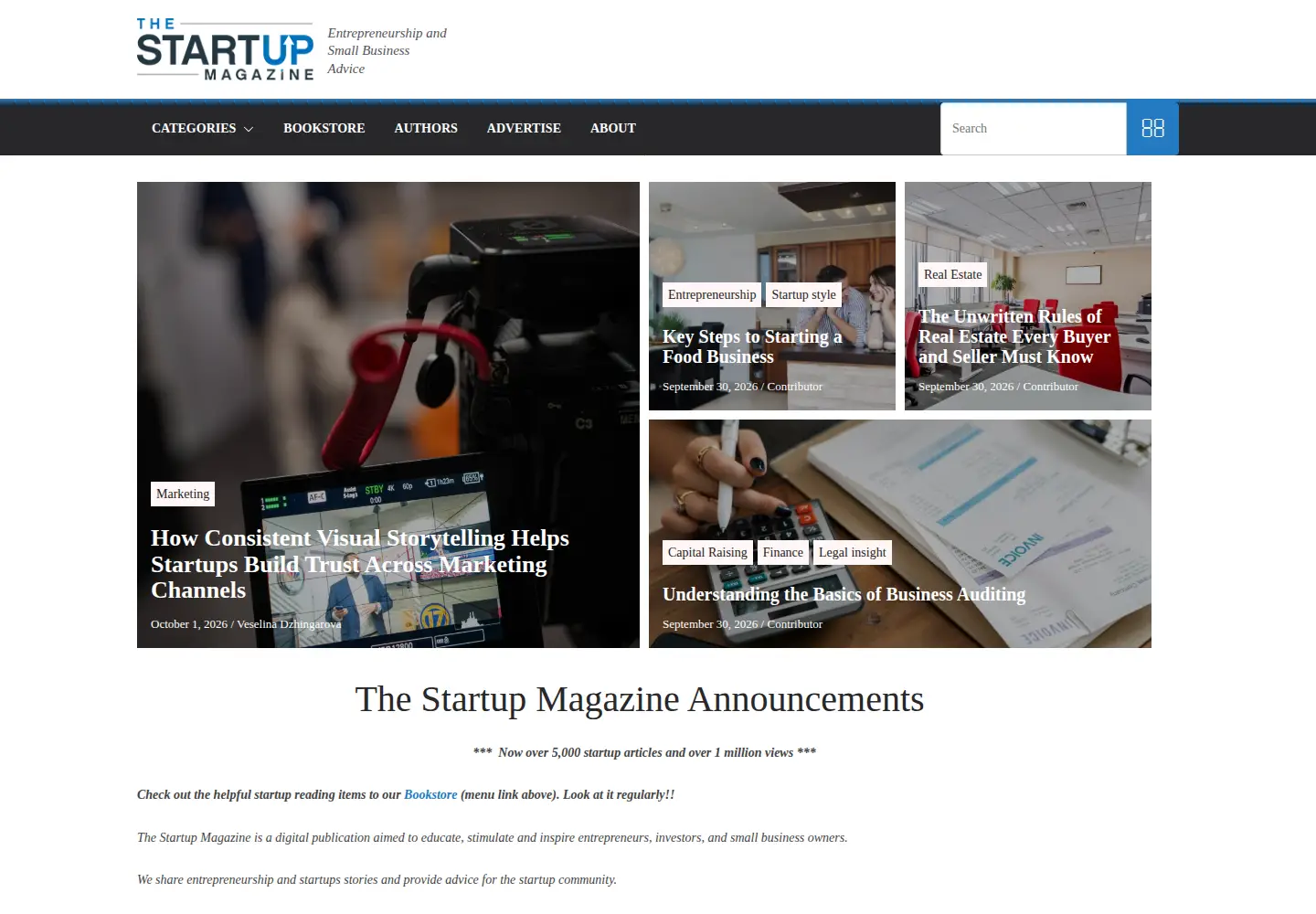 Captured homepage of thestartupmag.com in the current scan
