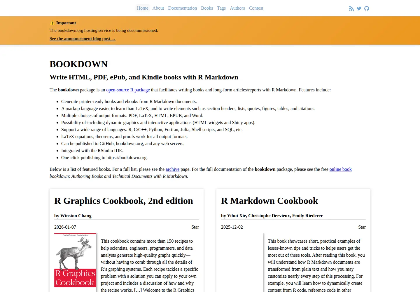 Screenshot of bookdown.org