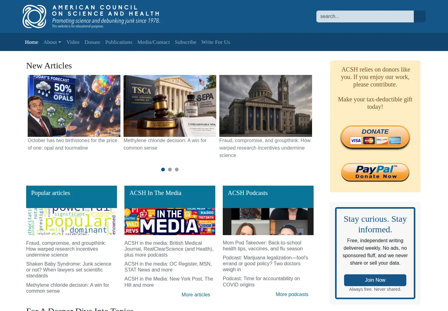 Screenshot of acsh.org