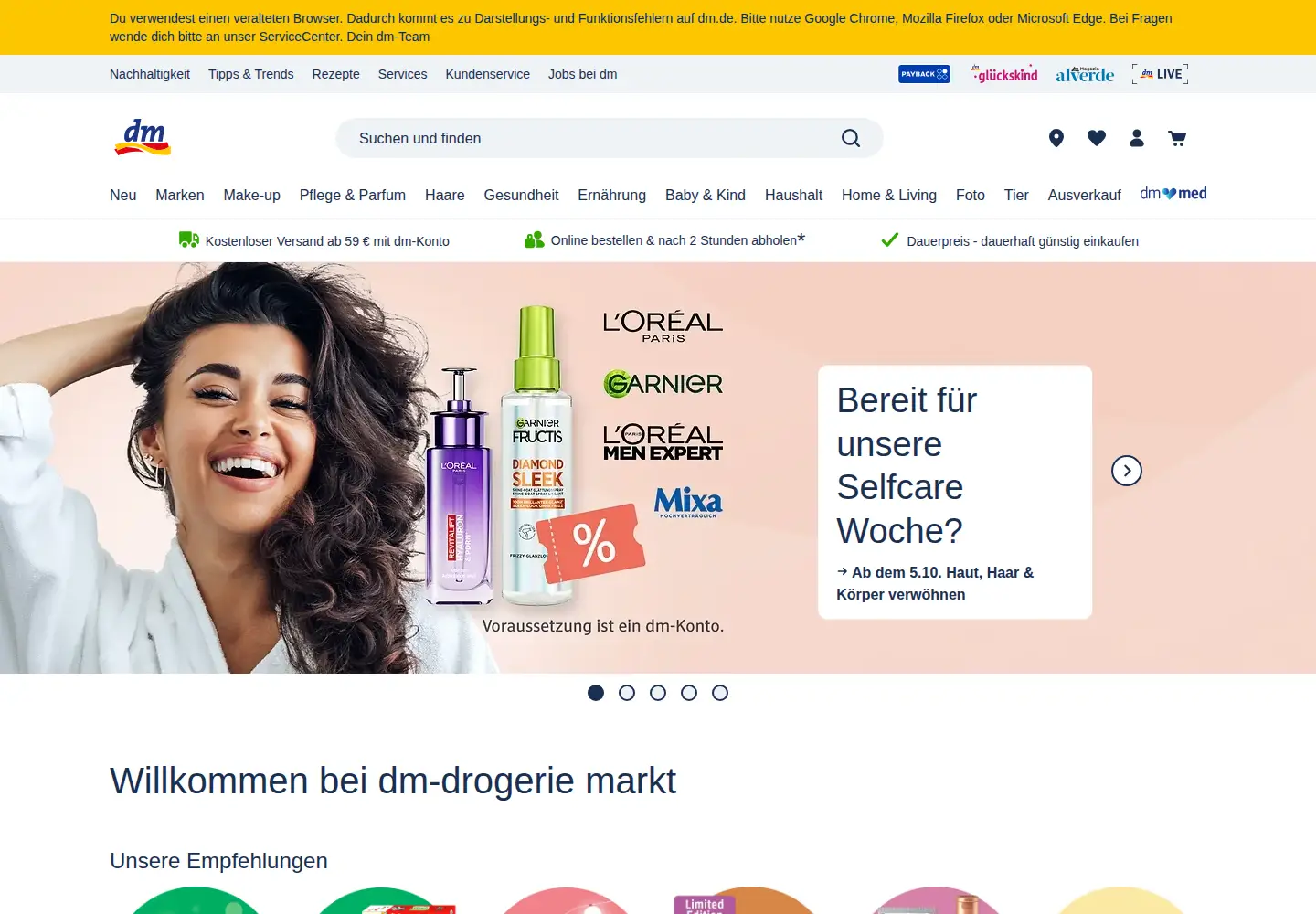 Screenshot of dm.de