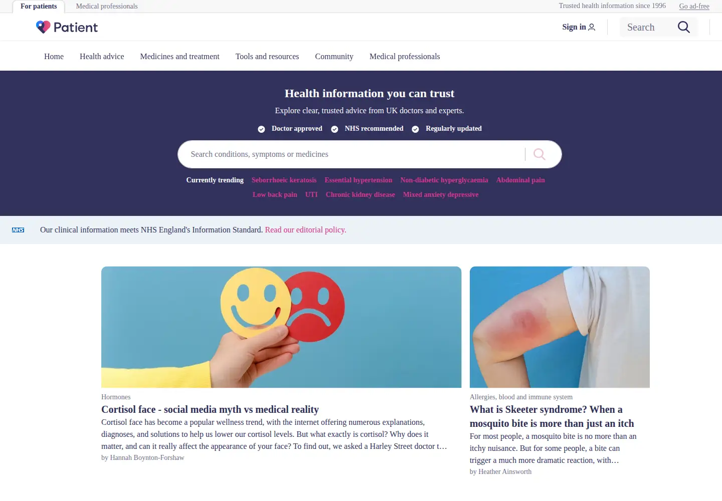 Screenshot of patient.info