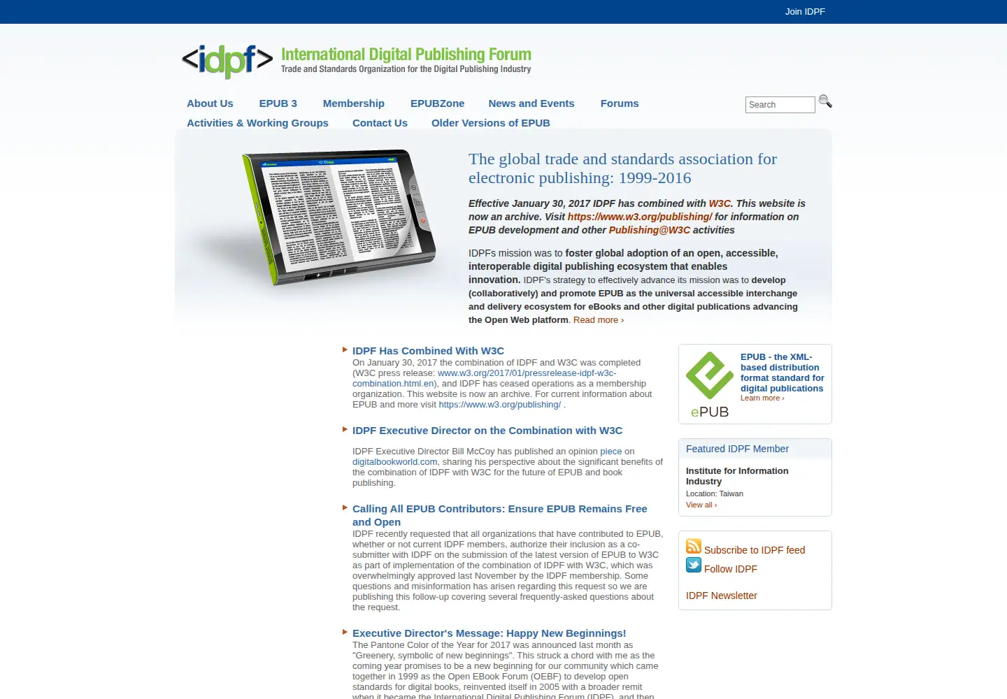 Screenshot of idpf.org