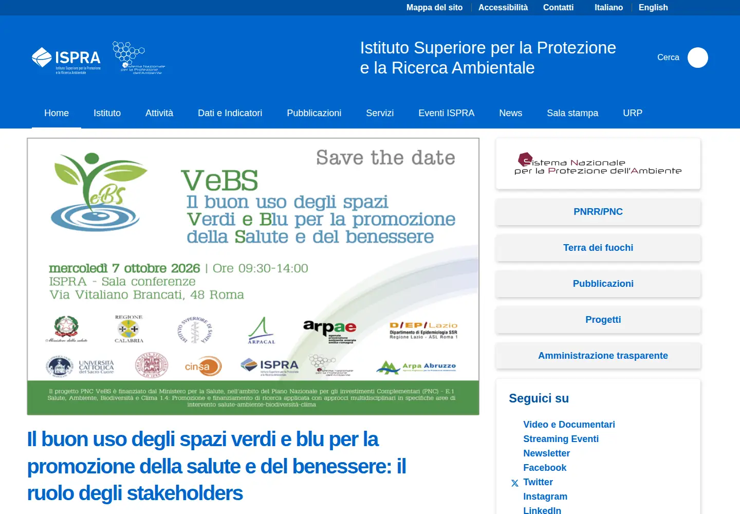 Screenshot of isprambiente.gov.it