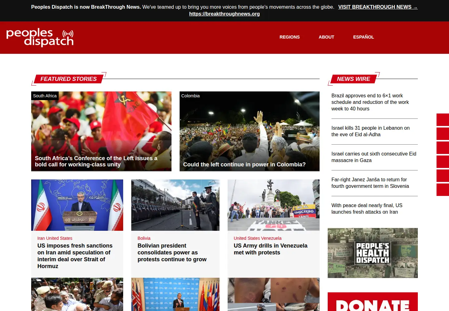 Captured homepage of peoplesdispatch.org in the current scan