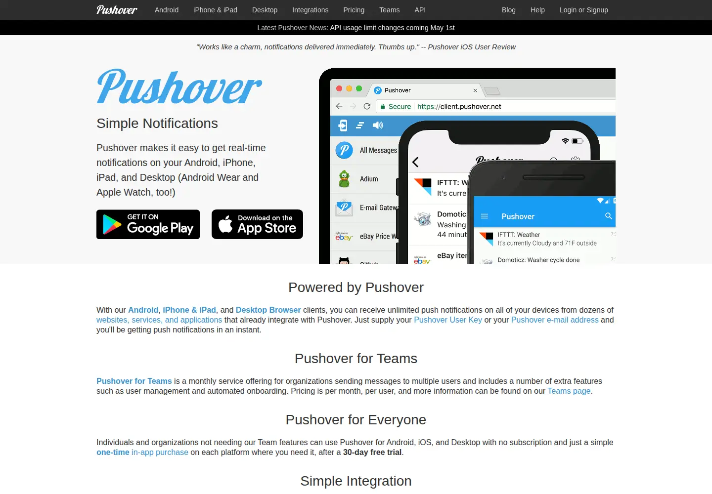 Screenshot of pushover.net