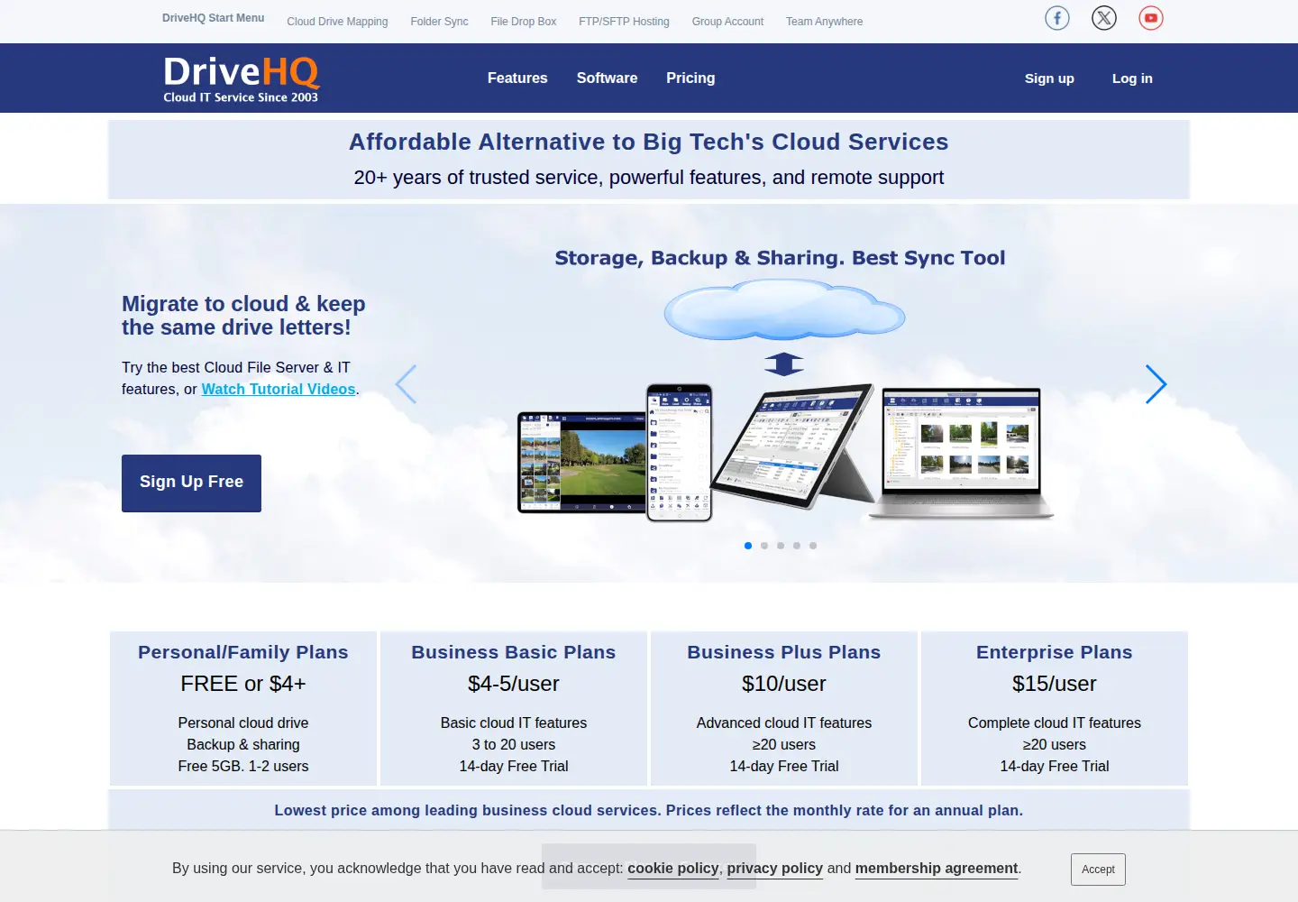 Screenshot of drivehq.com