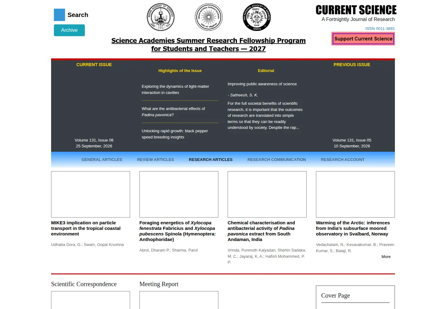 Screenshot of currentscience.ac.in