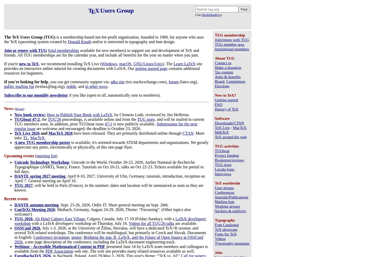 Screenshot of tug.org