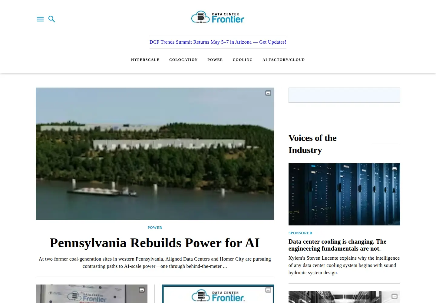 Screenshot of datacenterfrontier.com