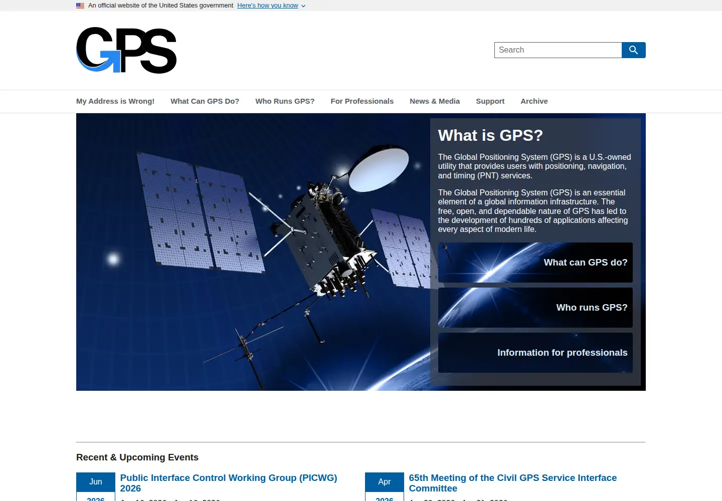 Screenshot of gps.gov