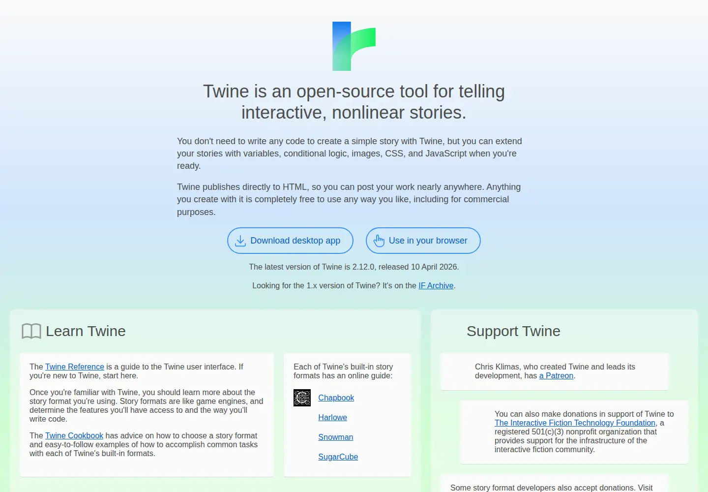 Screenshot of twinery.org