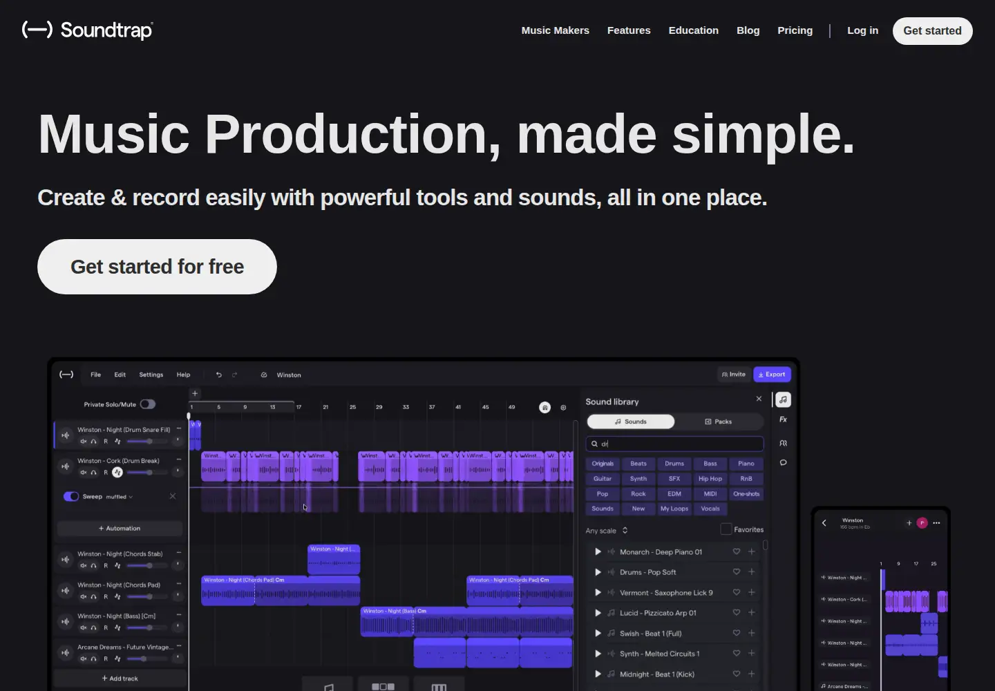 Screenshot of soundtrap.com