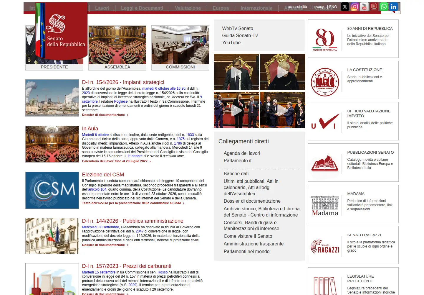 Screenshot of senato.it