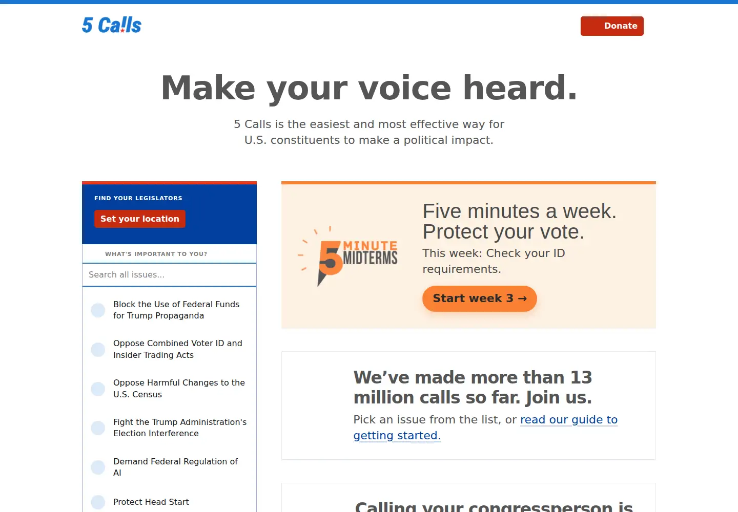 Captured homepage of 5calls.org in the current scan