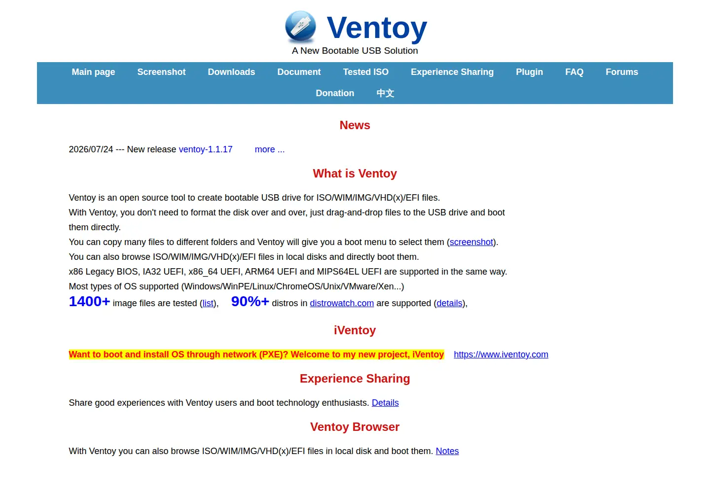 Screenshot of ventoy.net