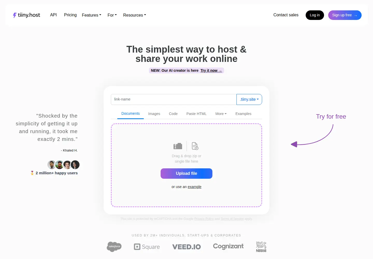 Screenshot of tiiny.host