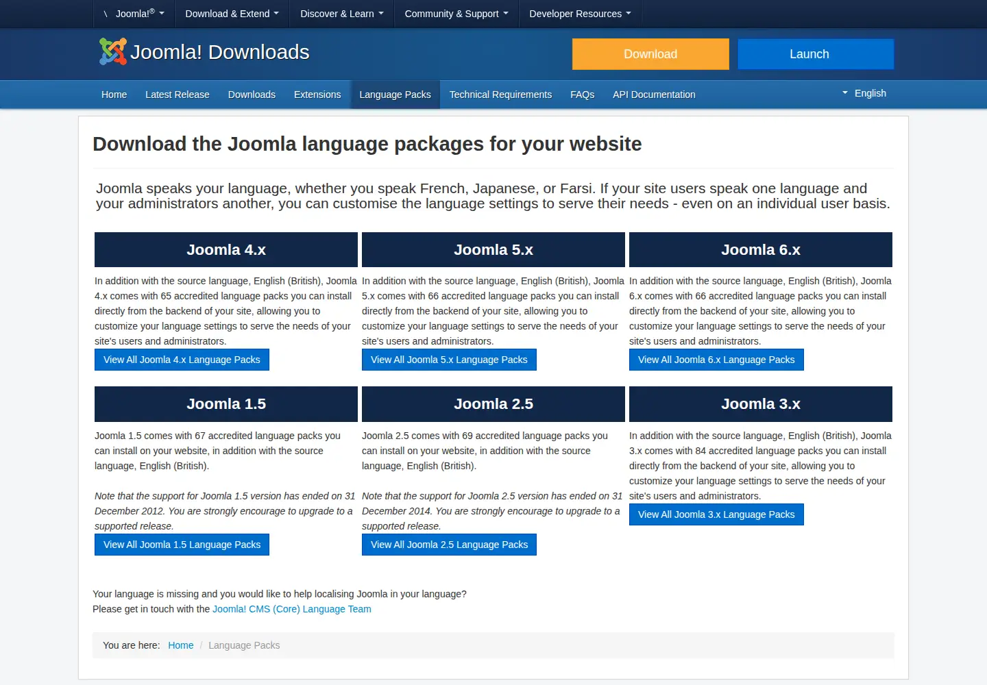 Screenshot of joomlacode.org