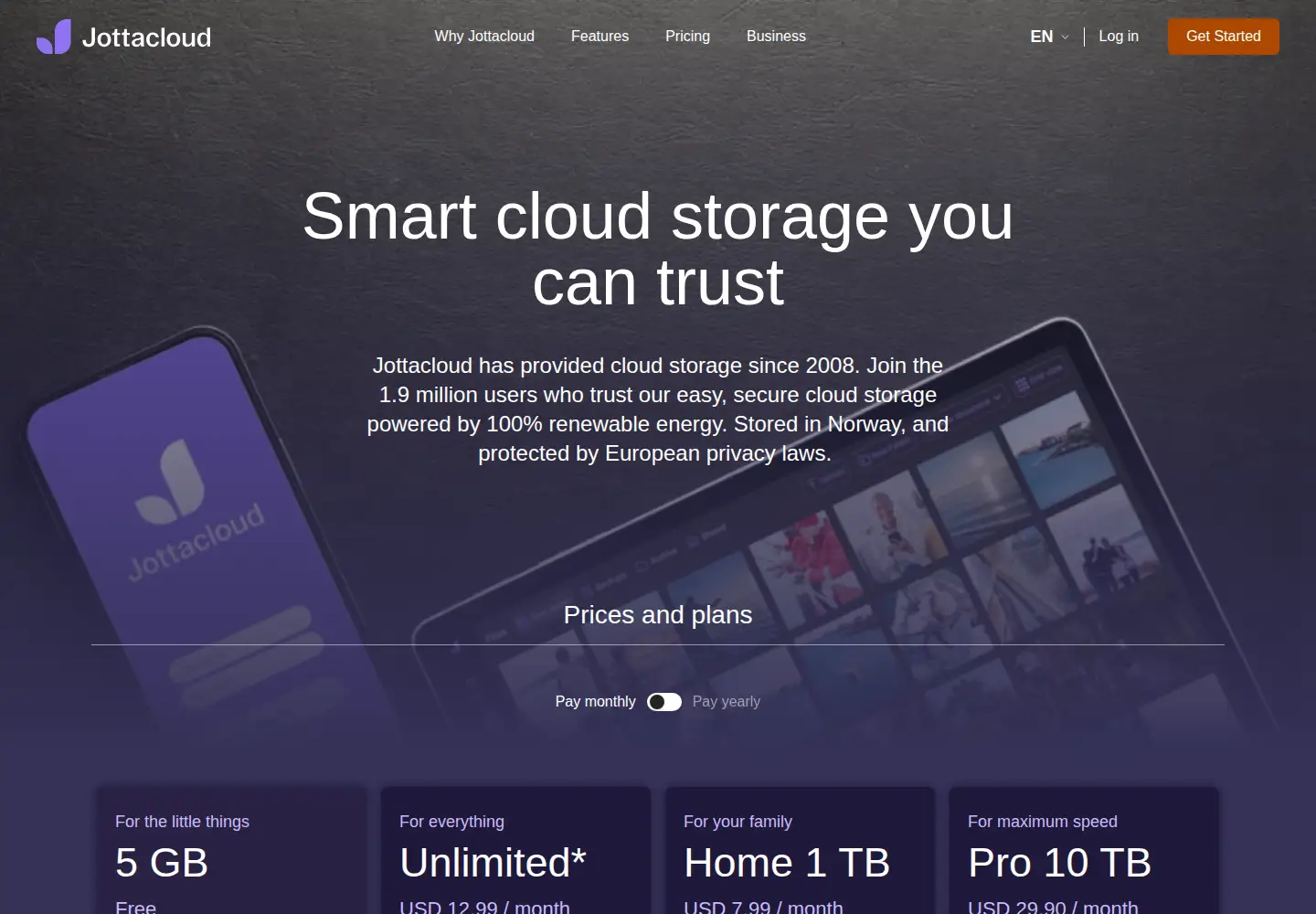 Screenshot of jottacloud.com