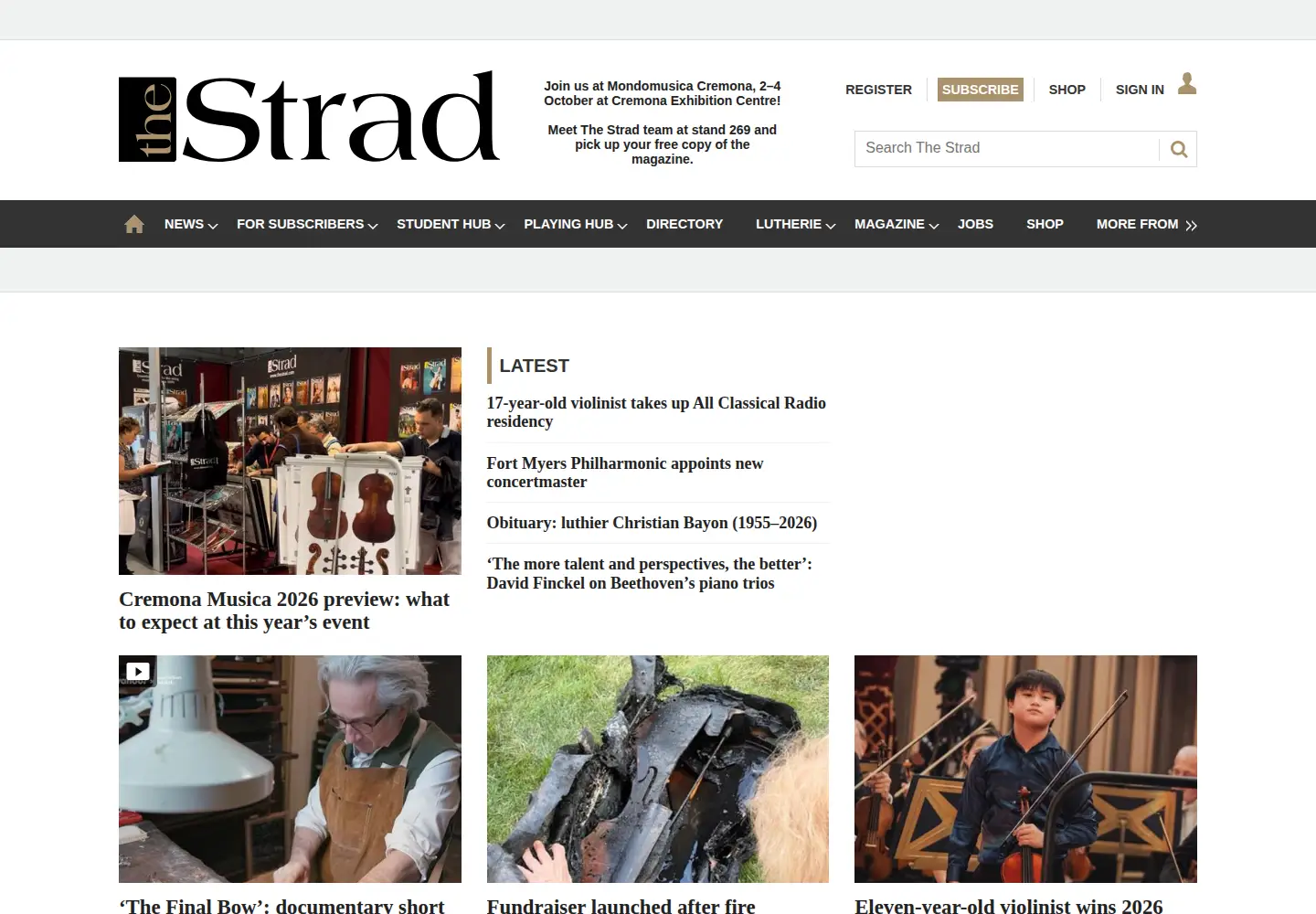 Screenshot of thestrad.com