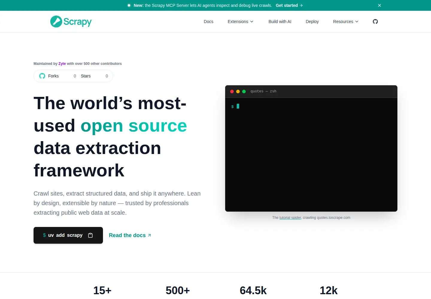 Screenshot of scrapy.org