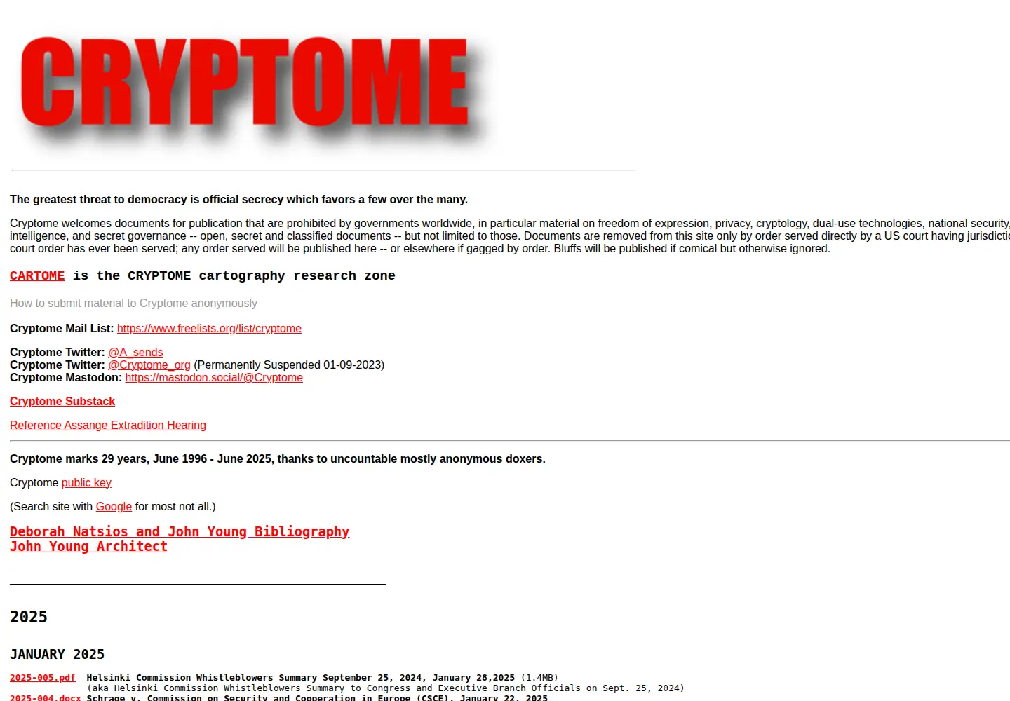 Screenshot of cryptome.org