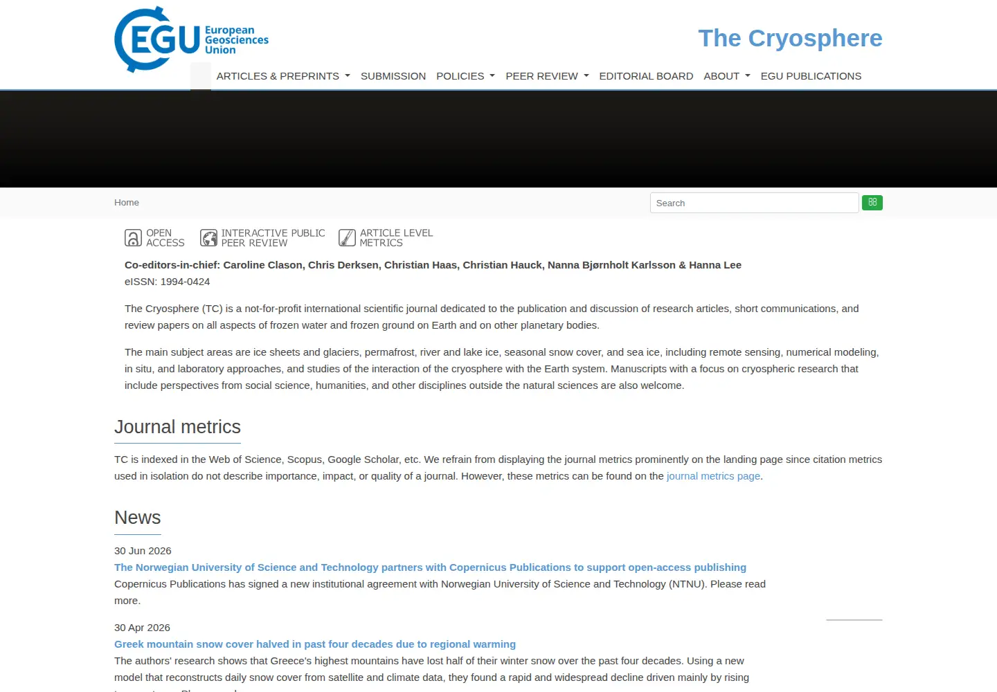 Screenshot of the-cryosphere.net