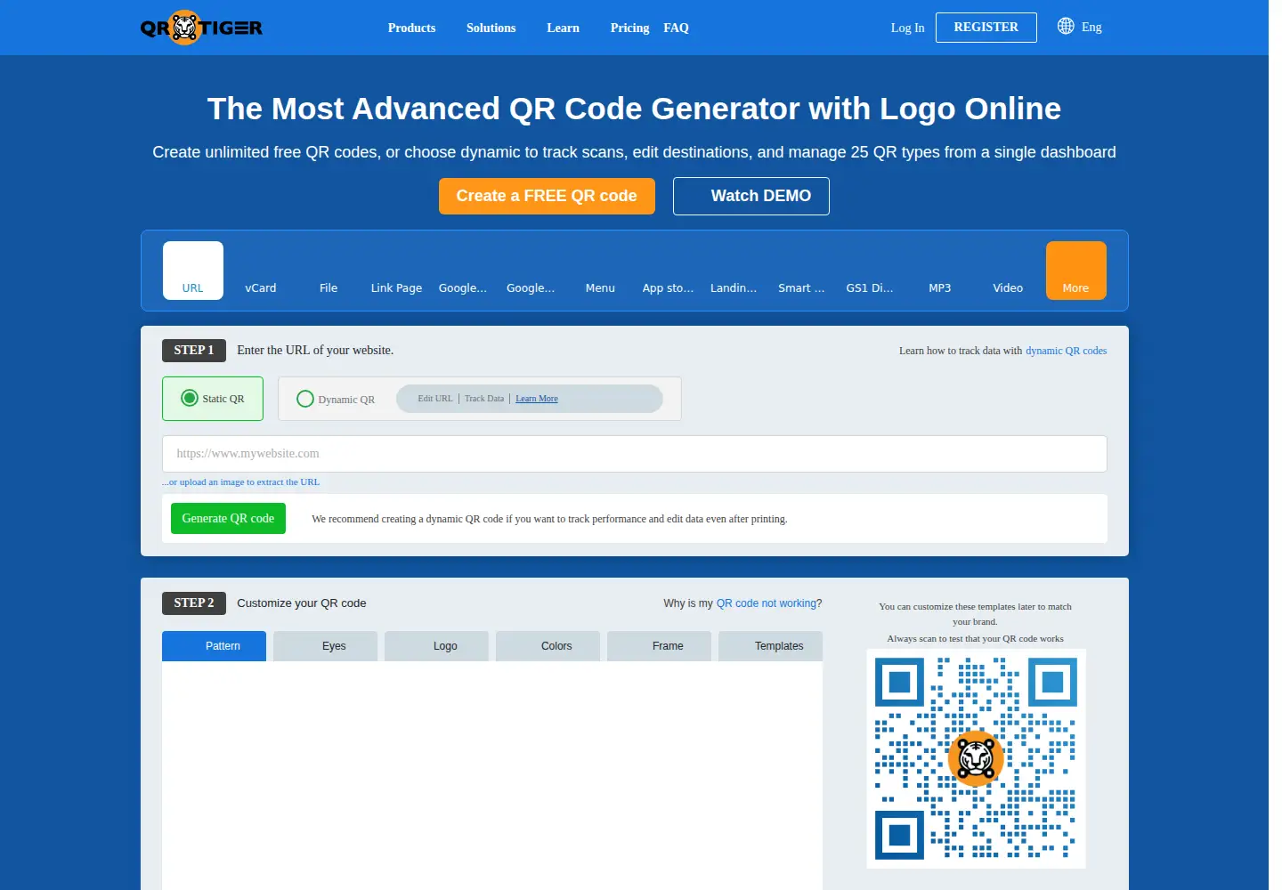 Screenshot of qrcode-tiger.com