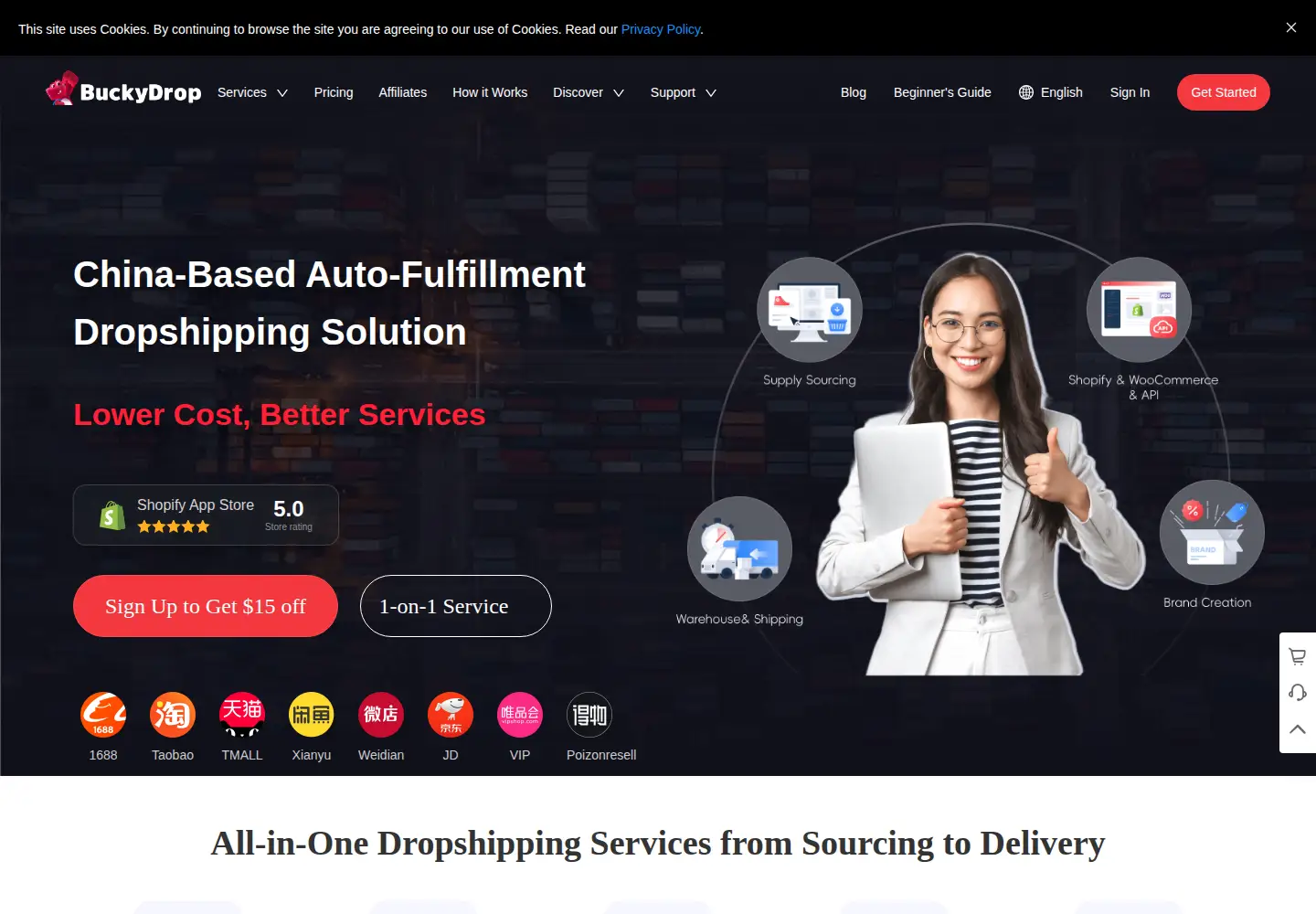Screenshot of buckydrop.com