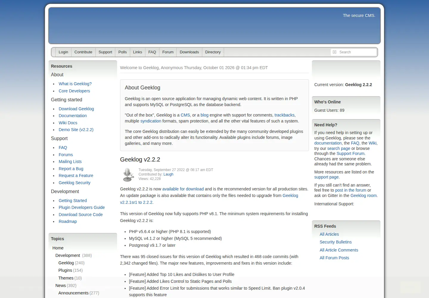 Screenshot of geeklog.net