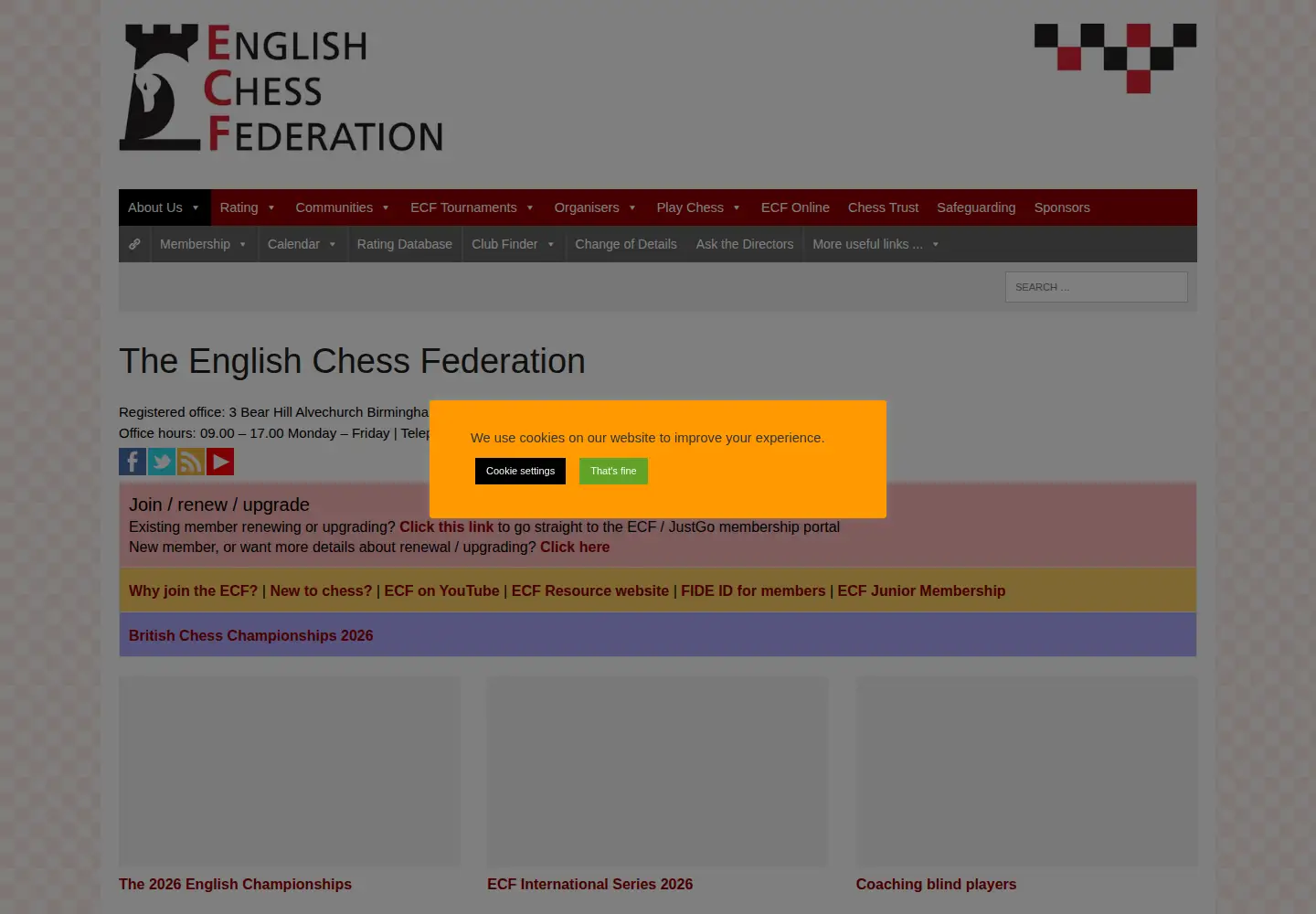 Screenshot of englishchess.org.uk