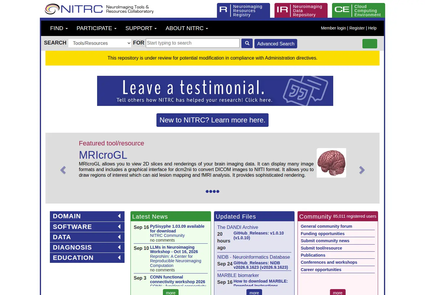 Screenshot of nitrc.org