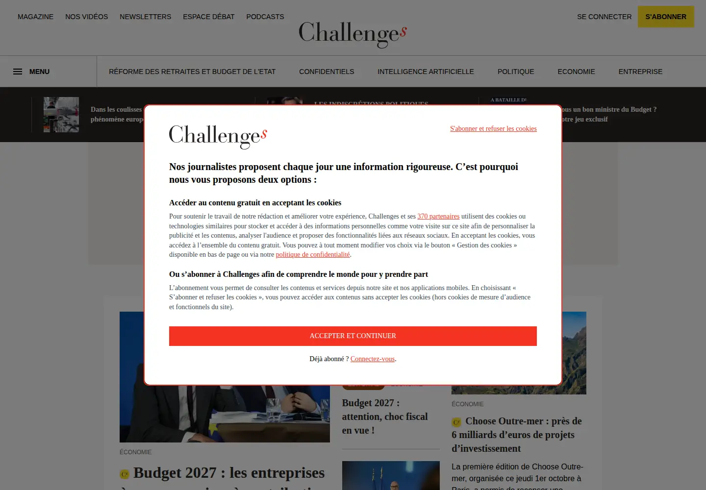 Screenshot of challenges.fr