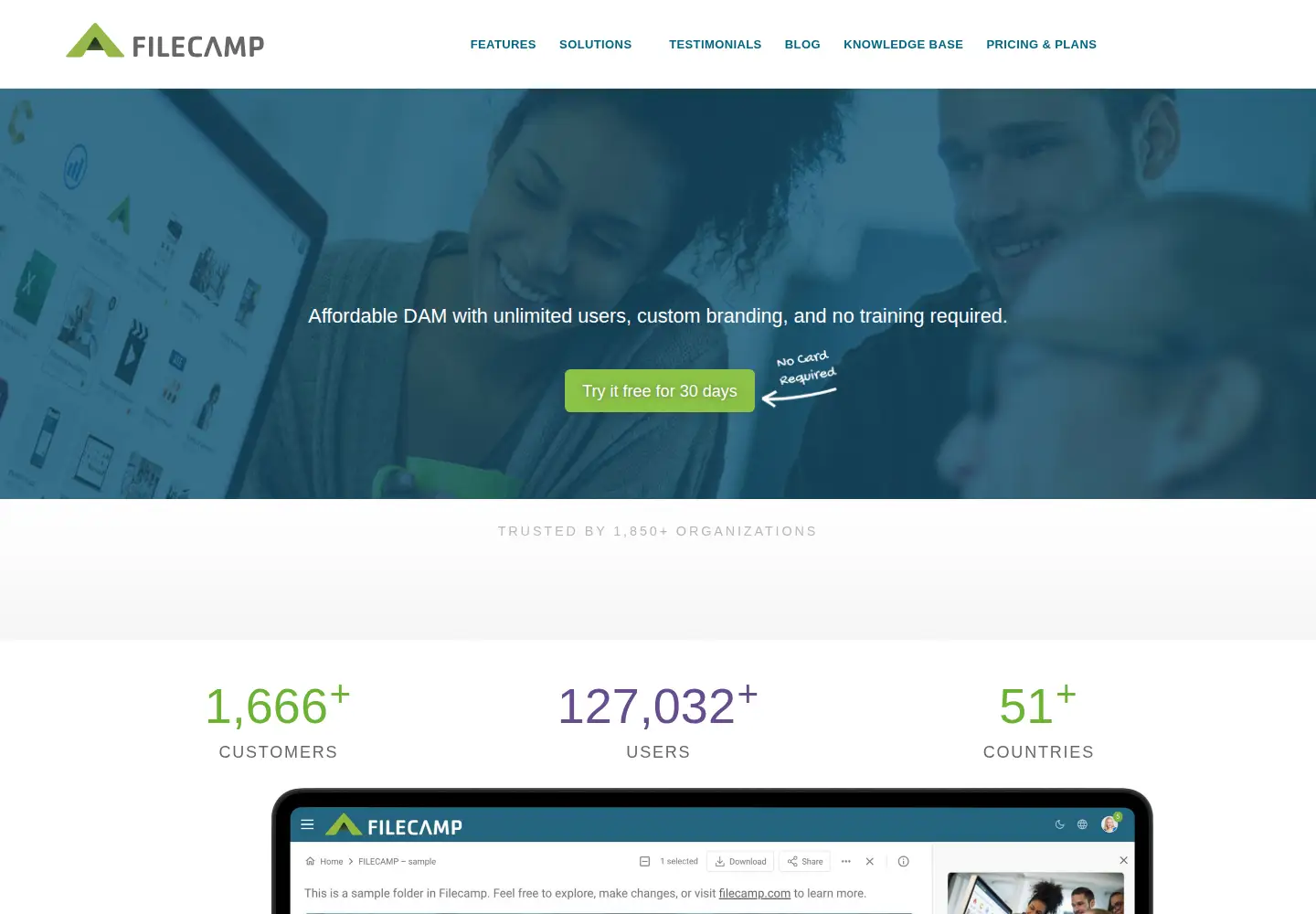Screenshot of filecamp.com