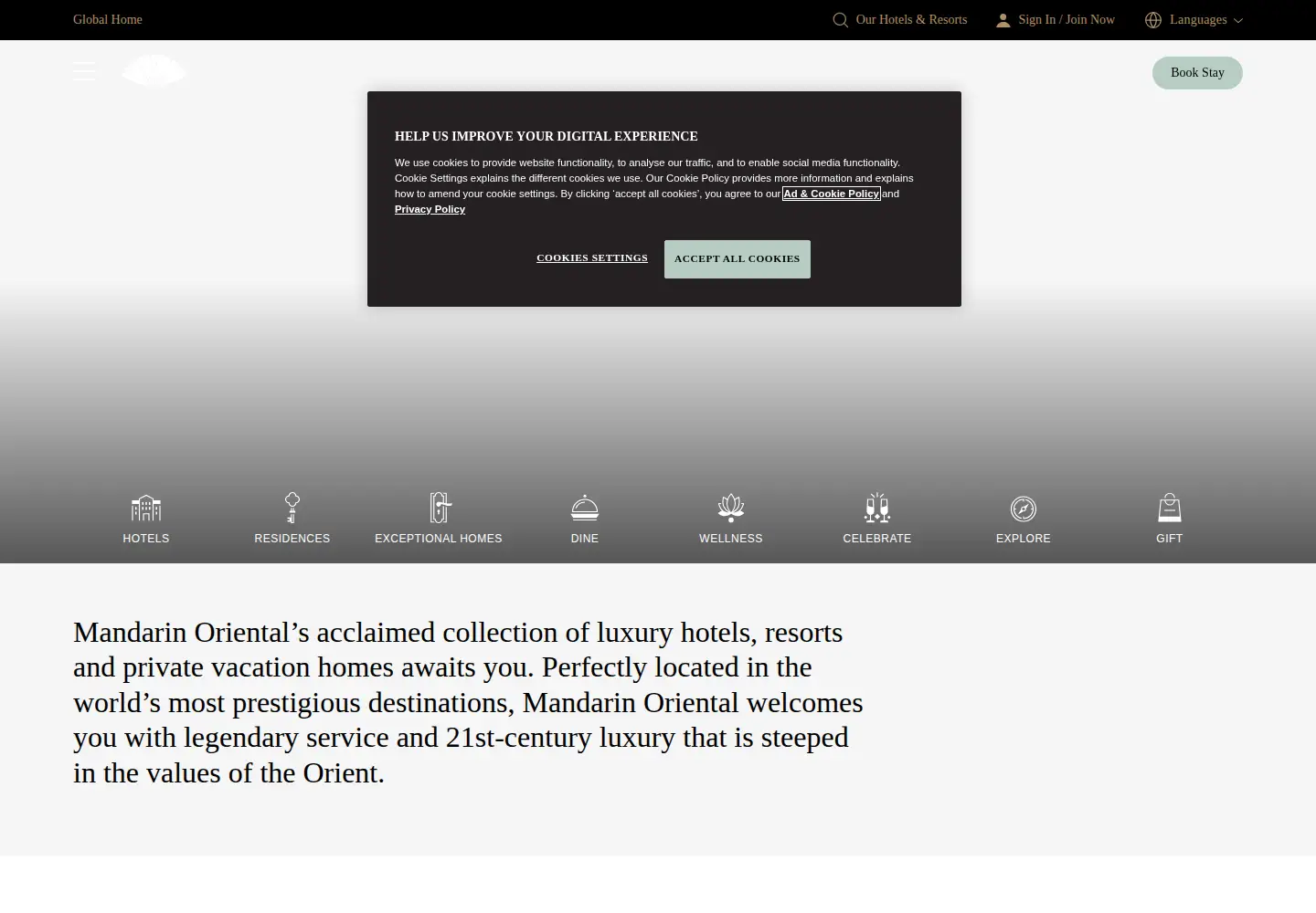 Screenshot of mandarinoriental.com