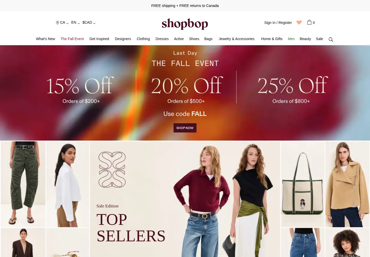 Screenshot of shopbop.com