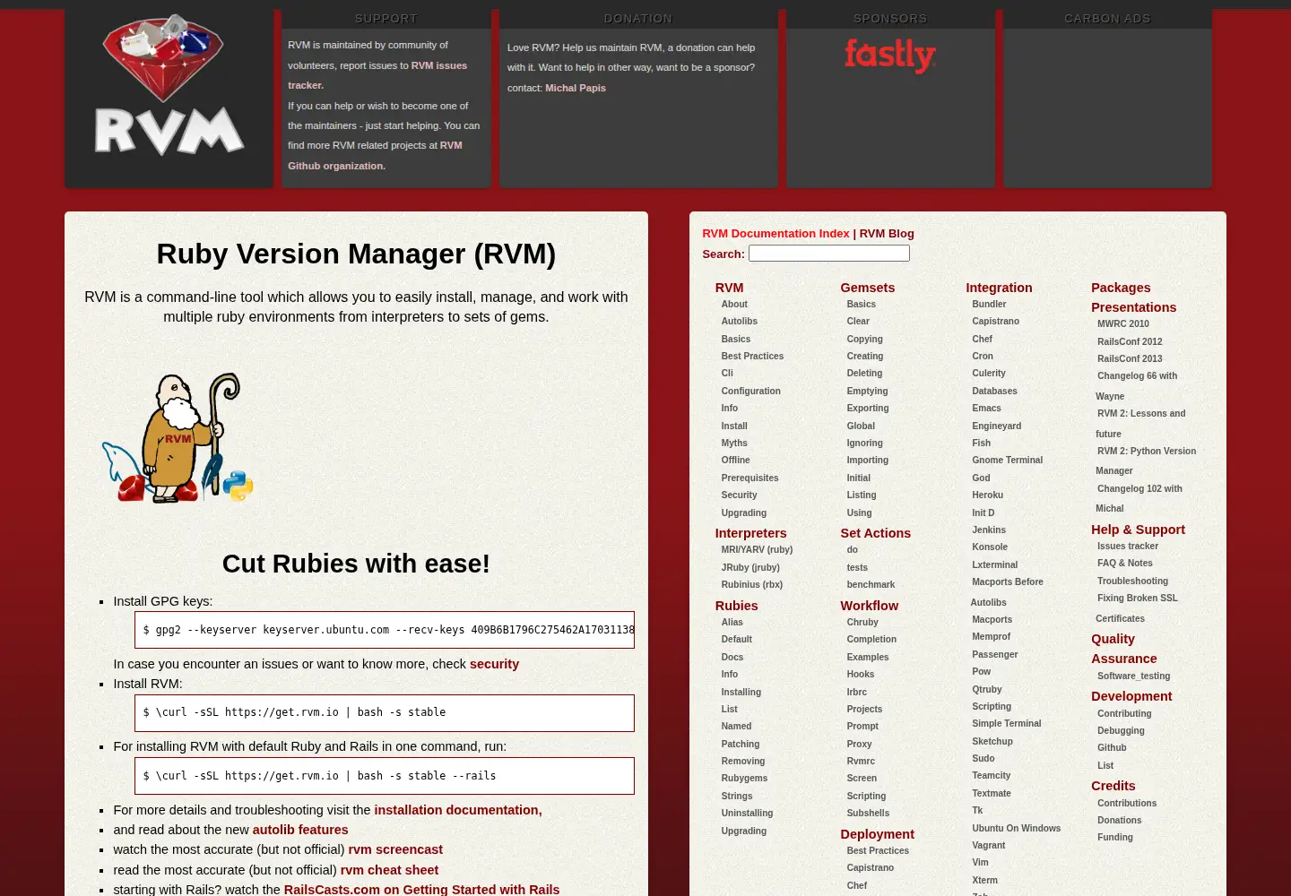 Screenshot of rvm.io